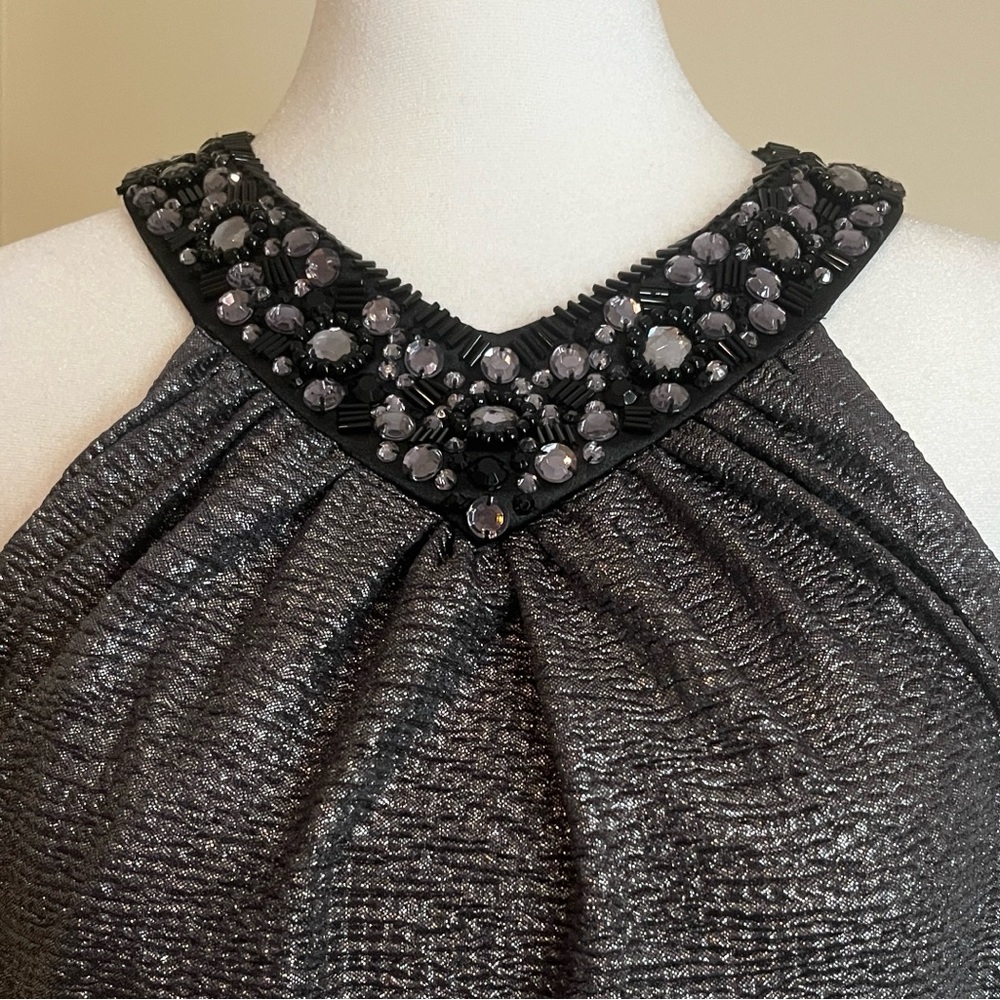 NWT Maggy London Women’s Shimmering Dark Gray Midi Dress Size 10 - Picture 2 of 7